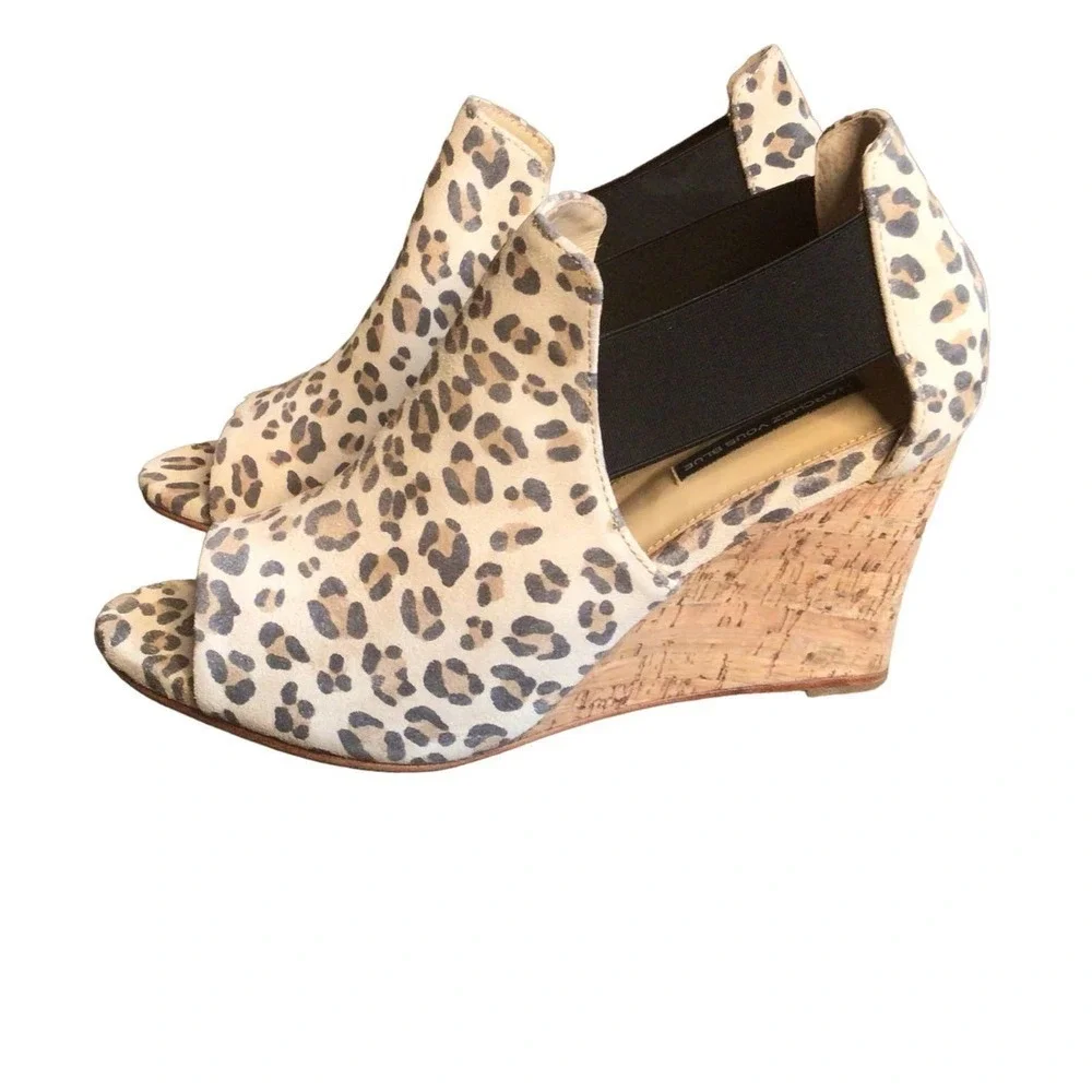 NWT Marchez Vouz Blue Leopard leather wedge heel shoes sz 9,5‎